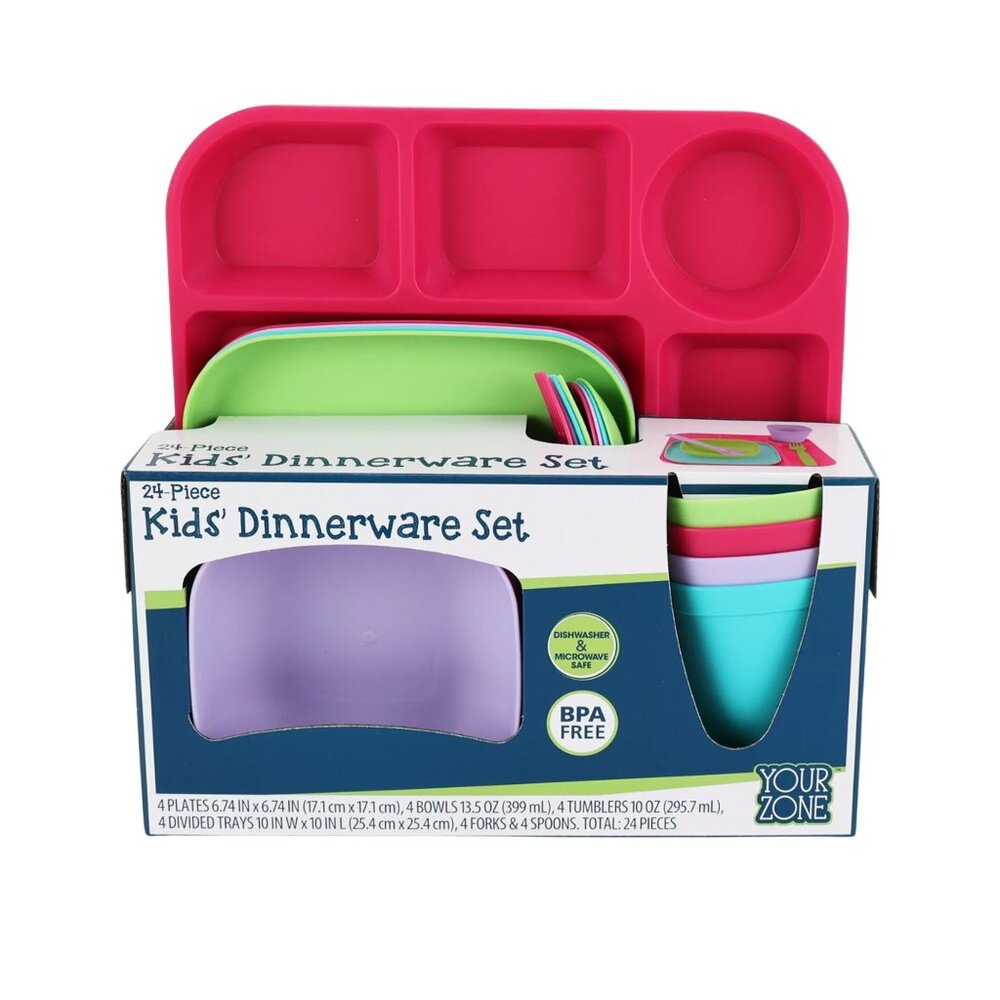 Your Zone 24-Piece Plastic Dinnerware Set for Kids